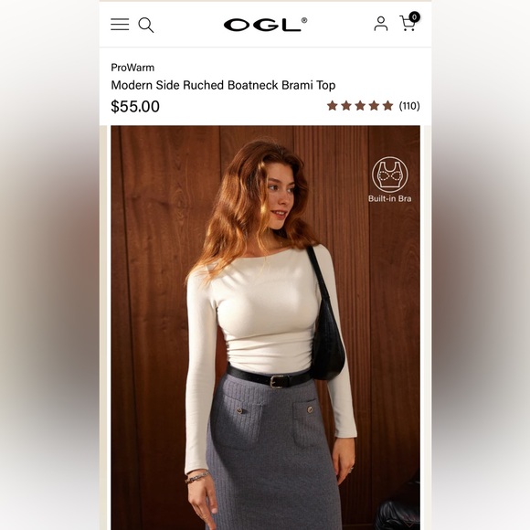 OGL Tops - NWT OGL ProWarm Side Ruched Boatneck Brami Long Sleeve Top - Morning Mist